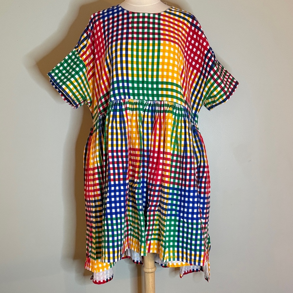 Multi-Color Gingham Midi Dress - Vibrant Check Pattern
